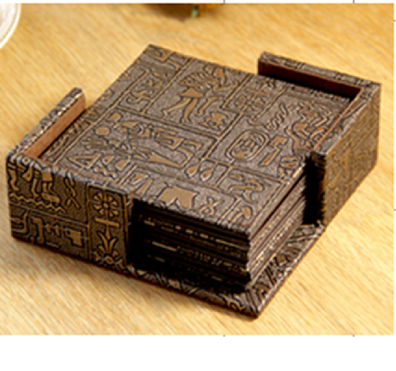 Brown Leather 6 Pc  Square Coasters WAUCUST1402